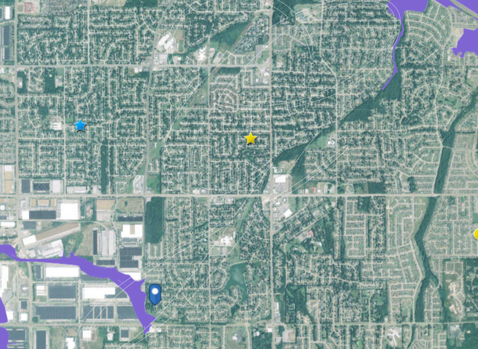 Map showing USA Flood Risk (in purple)